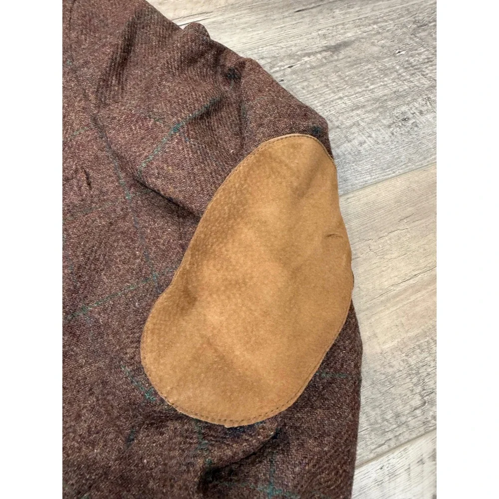 Cesarani Mens XXL Wool Tweed Shooting Jacket Suede Patches Brown Plaid Coat